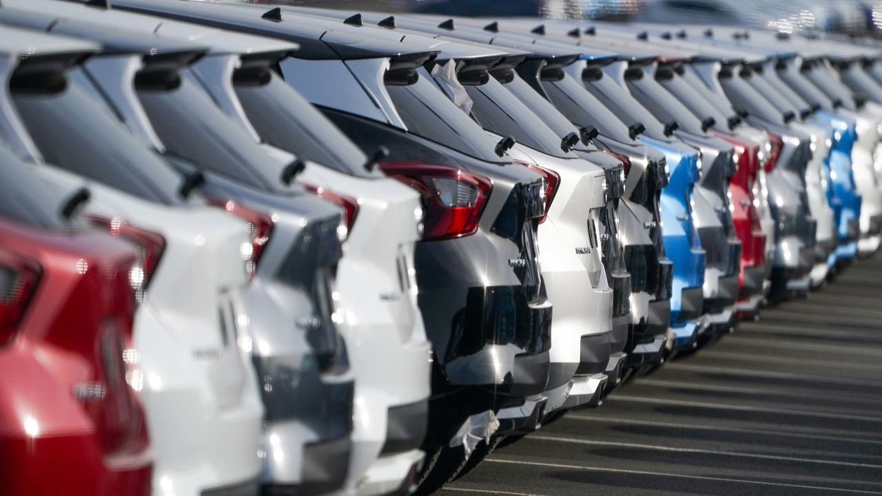 Nissan vehicles sit parked at the company's factory in Sunderland, UK.