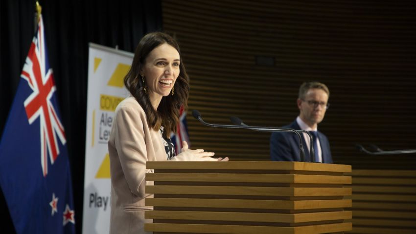 WELLINGTON, NEW ZEALAND - MAY 25: Prime Minister Jacinda Ardern speaks at a press conference on May 25, 2020 in Wellington, New Zealand. Cabinet will meet today to begin discussions on easing level 2 restrictions to include increasing the maximum number of people that can gather. New Zealand continues to record low new case numbers with just  one new COVID-19 case reported last week. (Photo by Ross Giblin - Pool/Getty Images)