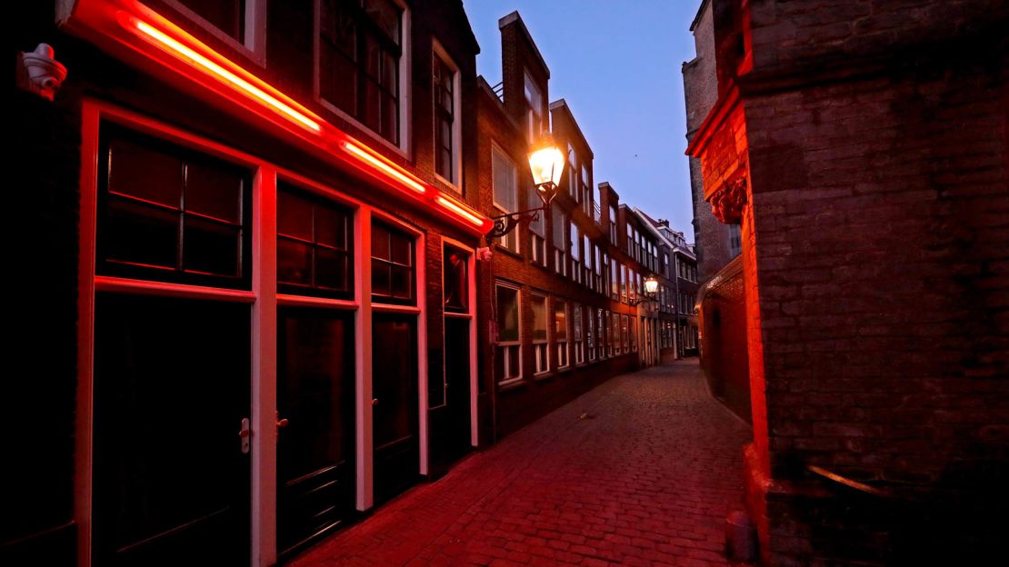 Amsterdam's deserted red-light district, pictured in April. 