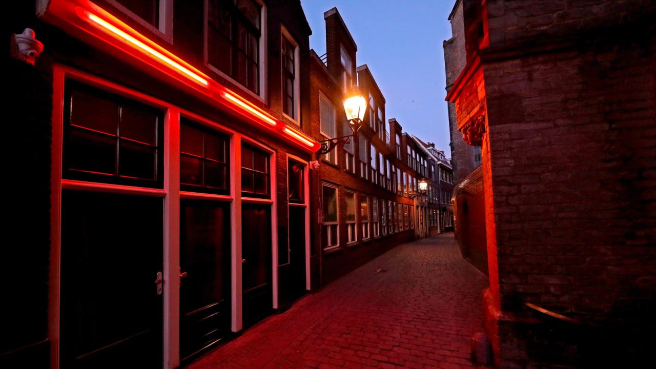 Amsterdam's deserted red-light district, pictured in April. 