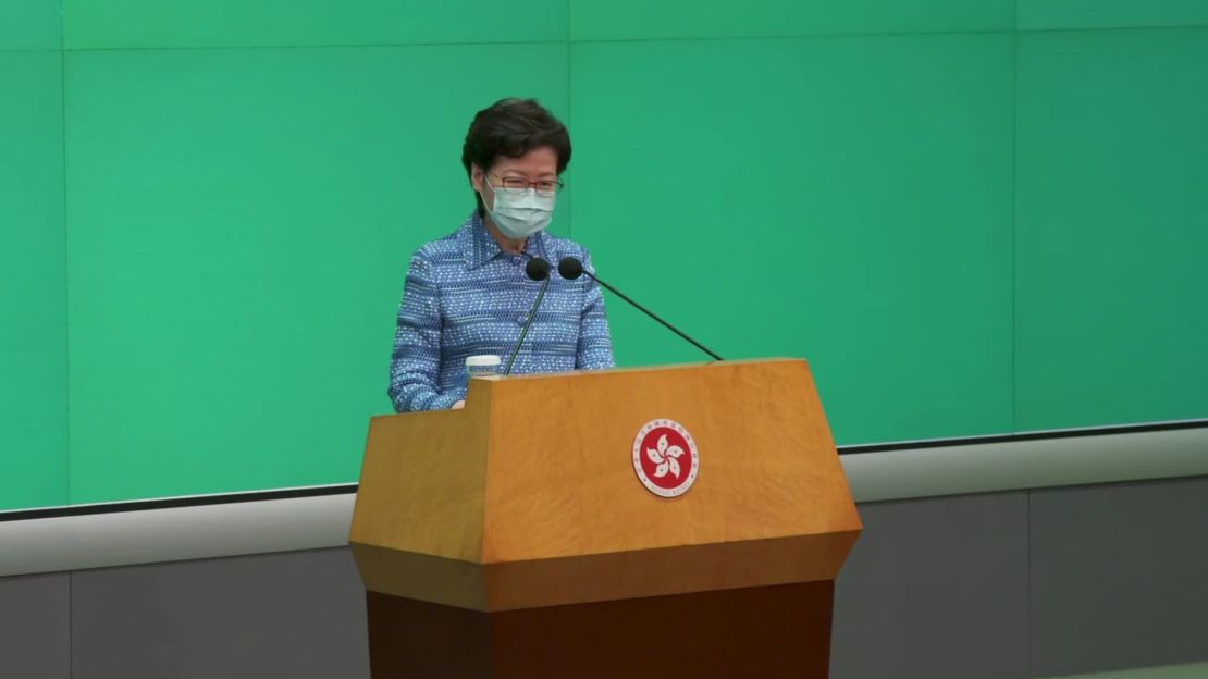 Hong Kong leader Carrie Lam at a press conference in May after the announcement of the proposed bill.