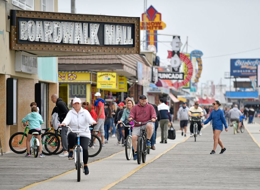 People visit the boardwalk in Wildwood, New Jersey, on Monday.