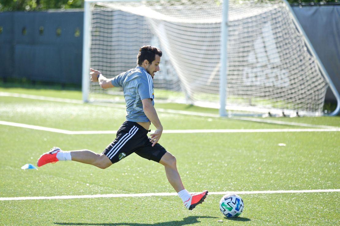 Portland Timbers midfielder Sebastian Blanco trains individually at the team practice facility on May 8 in Portland. 