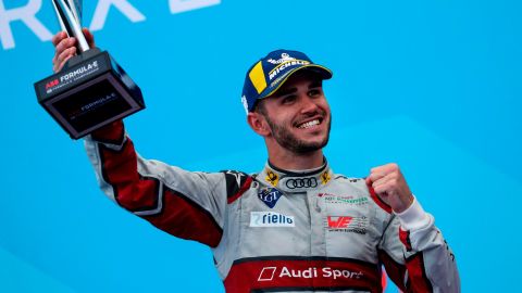 Abt celebrates its third place finish after the 2019 Paris, France ePrix.