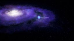 The FRB leaves its host galaxy as a bright burst of radio waves. 