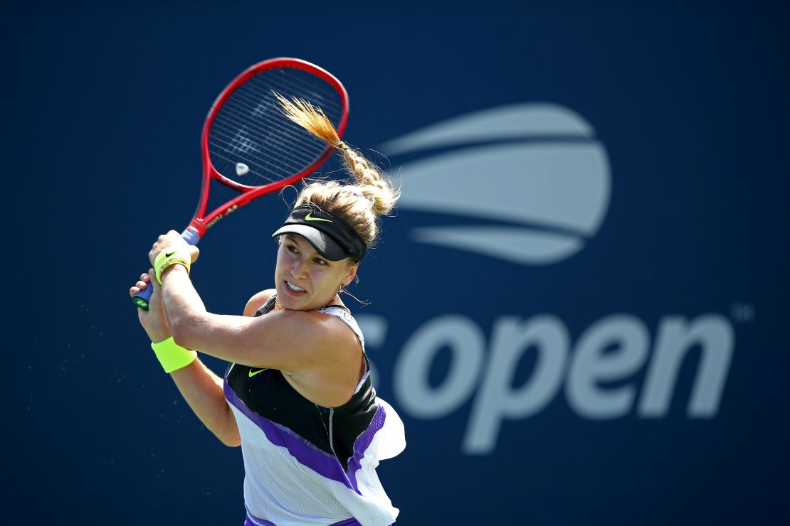Bouchard returns the ball to Anastasija Sevastova during their Women's Singles first round match during day one of the 2019 US Open.