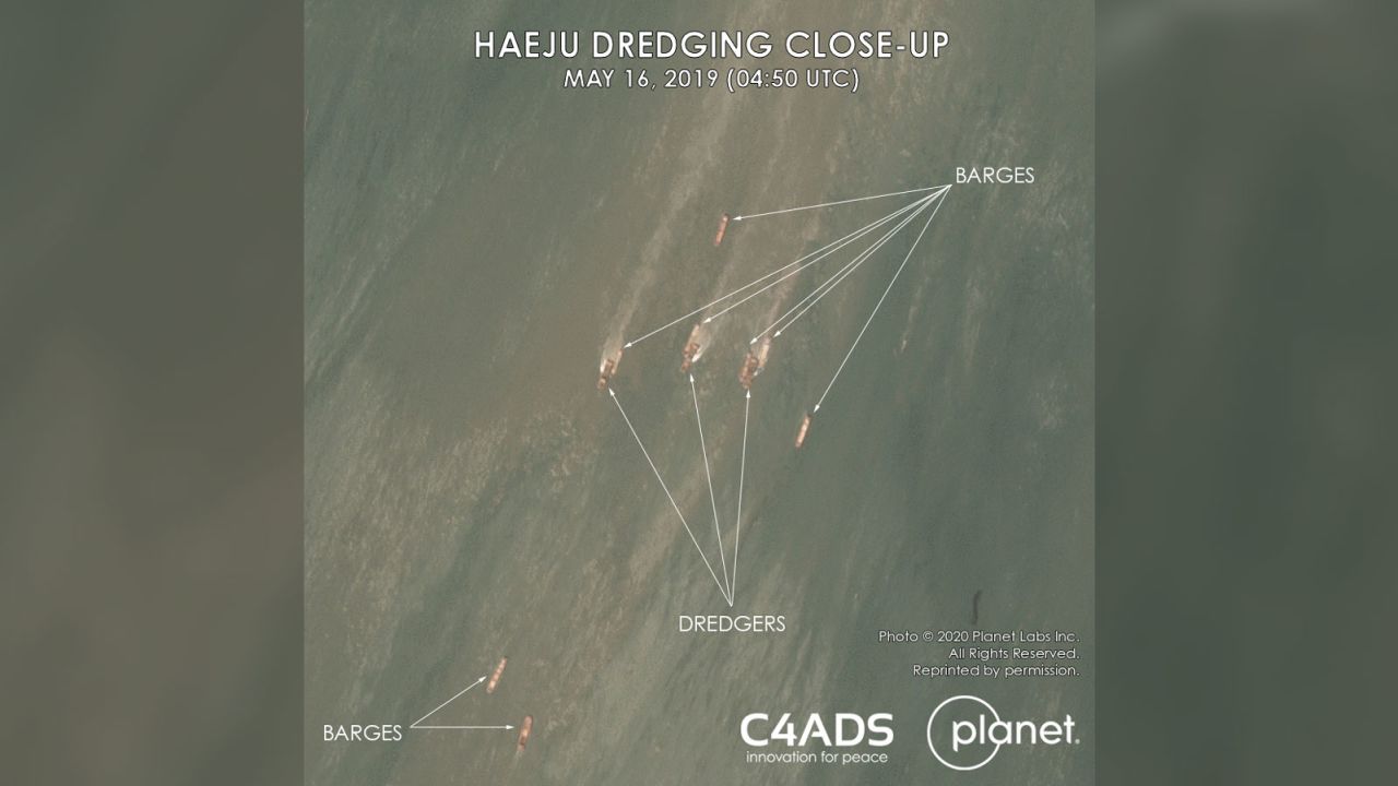 This handout image courtesy of C4ADS shows ships in the waters off the coast of the North Korean city of Haeju."