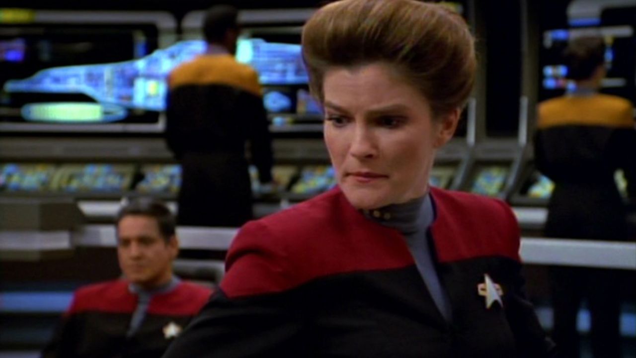 Kate Mulgrew (as Captain Kathryn Janeway) in a scene from an episode of
'Star Trek: Voyager' entitled 'State of Flux.'