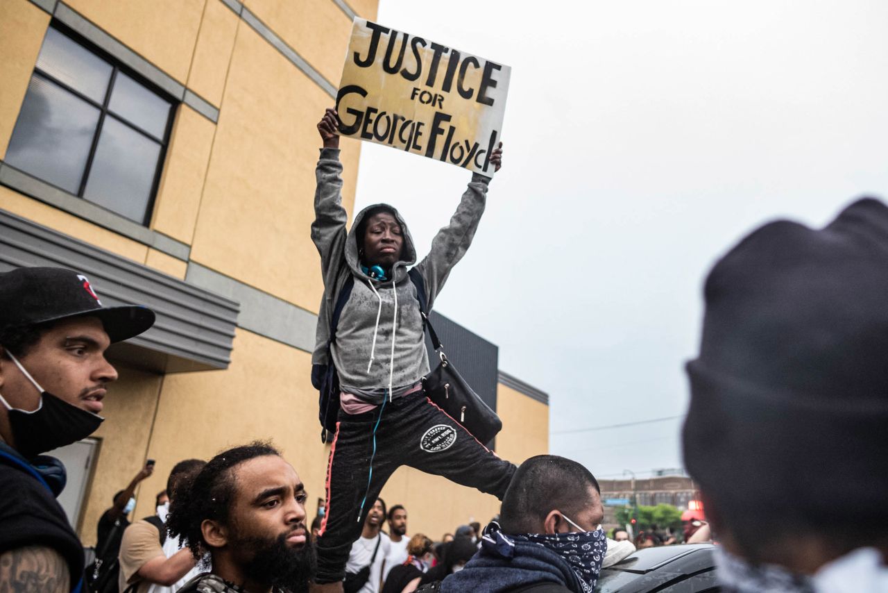Protesters gather near the Minneapolis Police Third Precinct on May 26.