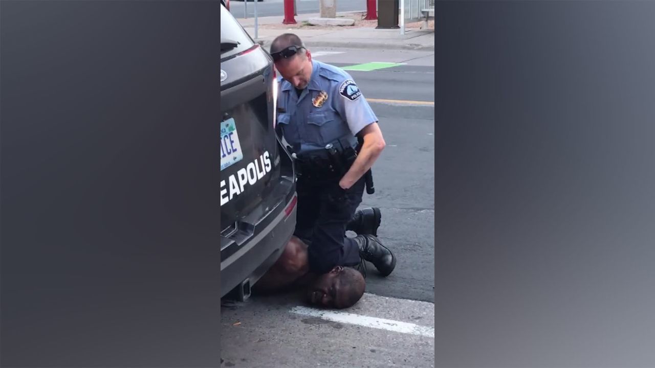Cell phone video shows an officer with a knee on George Floyd's neck on Monday evening.