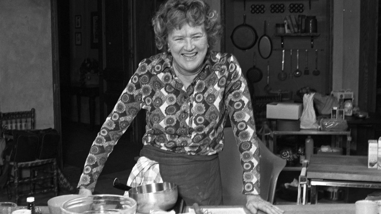 Julia Child is shown on the set of her first cooking show, "The French Chef."