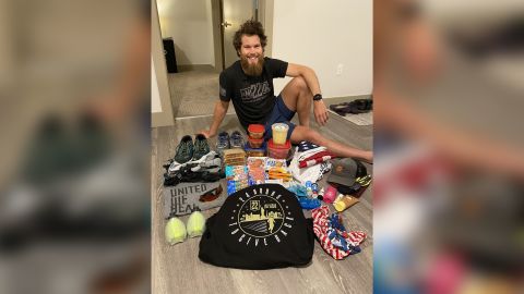 Everything Peter Makredes packed to get him through the day of running.
