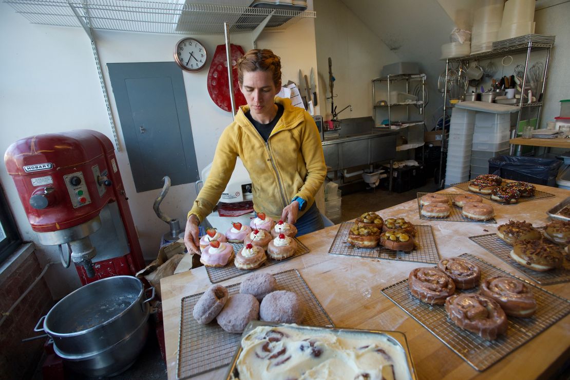 Rachel Wyman prepares baked goods in the kitchen of Montclair Bread Co.