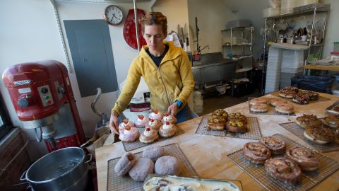 Rachel Wyman prepares baked goods in the kitchen of Montclair Bread Co.