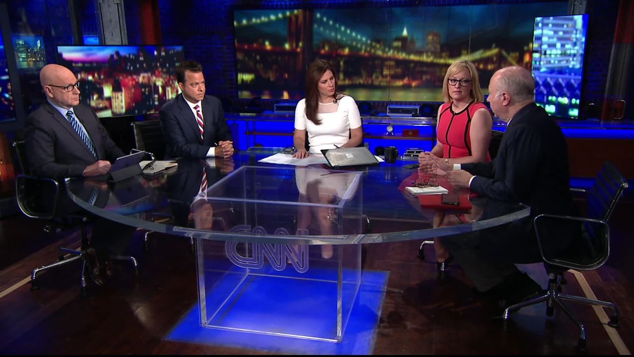 Erin Burnett hosts a roundtable discussion on her show Out Front in 2017.