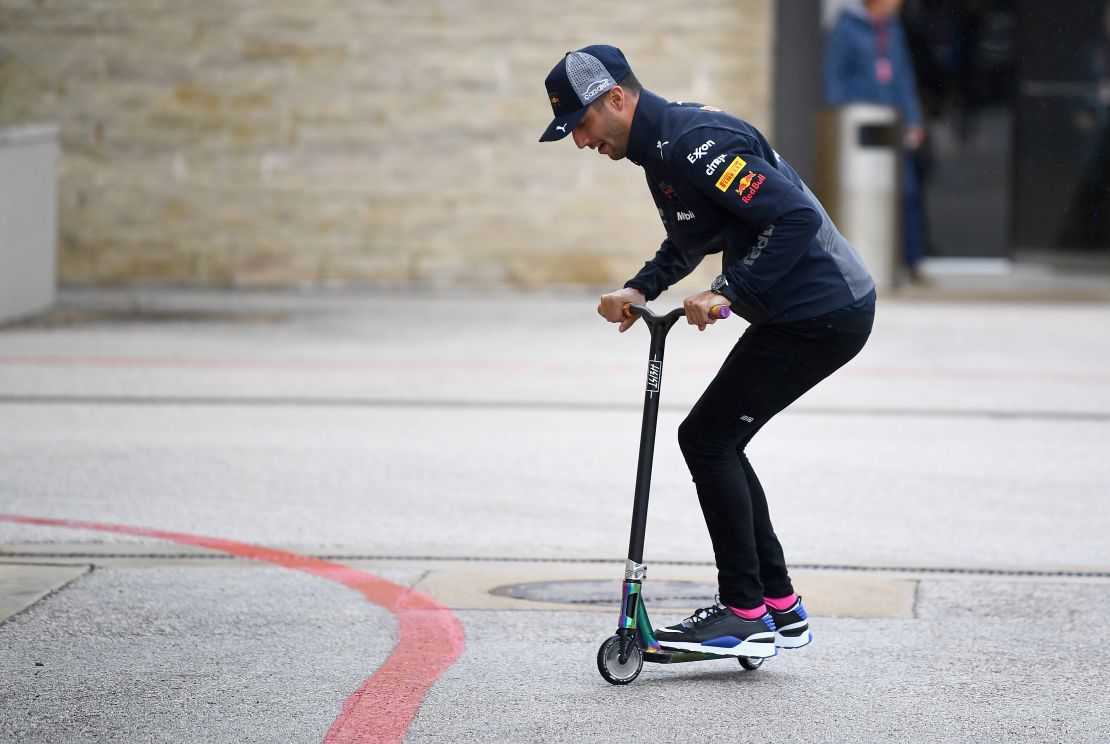 Daniel Ricciardo shows he is equally adept at dealing witth two wheels.