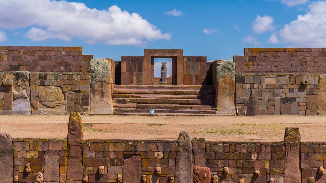<strong>Tiwanaku, Bolivia: </strong>A capital city of the ancient Tiwanaku culture, this site's monumental stone buildings sprawl across the high-altitude landscape south of Lake Titicaca. Stylized faces carved into the stone here have inspired fringe theories that the visages are depictions of aliens, not humans.
