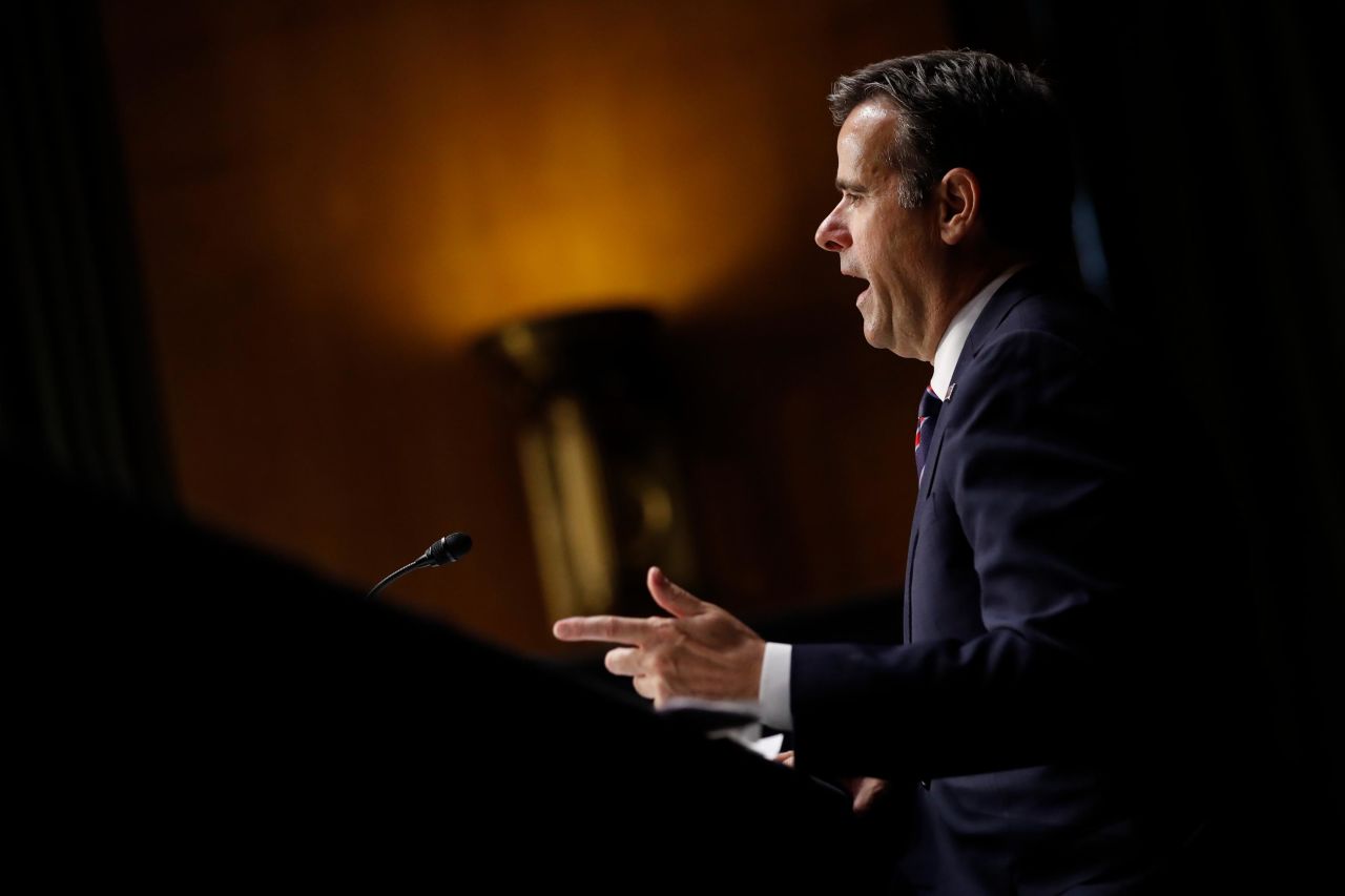 John Ratcliffe speaks during a Senate Intelligence Committee confirmation hearing in Washington, DC, on May 5, 2020.