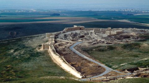 Shown here is a view of the Canaanite city ruins in the lower area of the Tel Arad archaeological site, Israel. 
