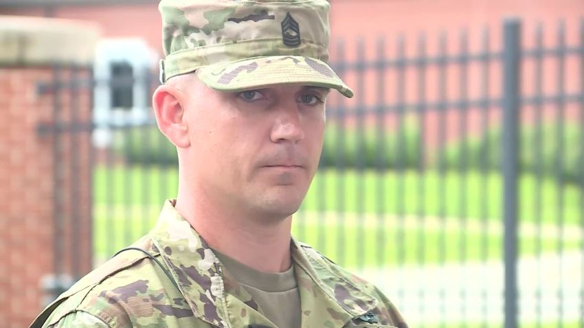 Master Sergeant David Royer speaks during a press conference in Leavenworth, Kansas, on May 28.