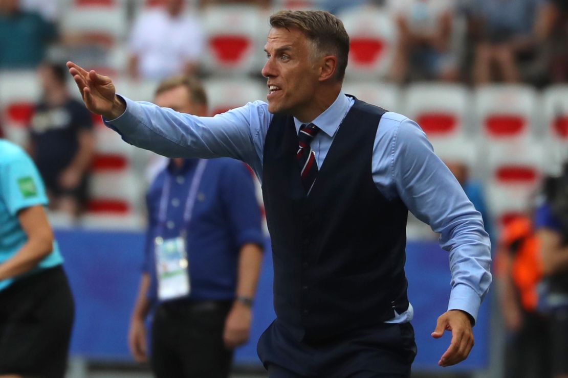 England's coach Neville gestures during the France 2019 Women's World Cup third place game.