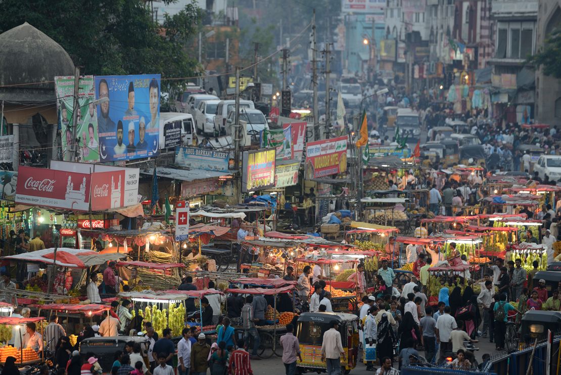 The old city of Hyderabad, the capital and largest city of the southern Indian state in Andhra Pradesh.