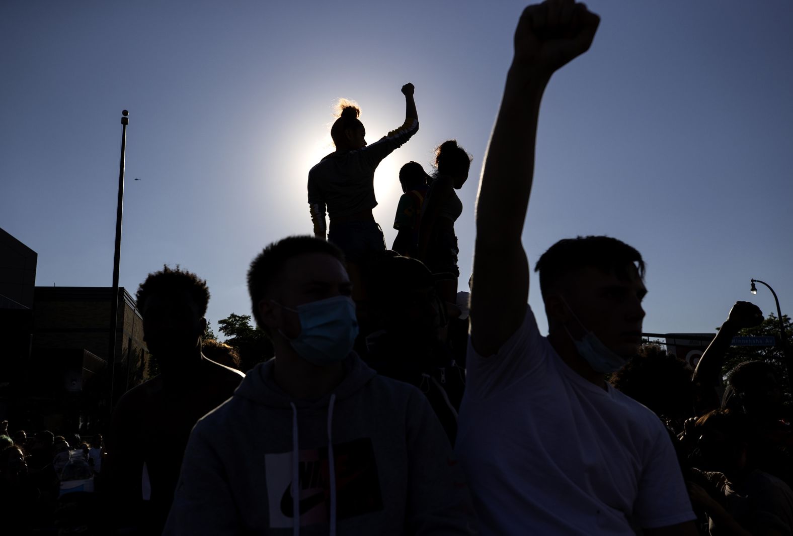 People protest in Minneapolis on May 28.