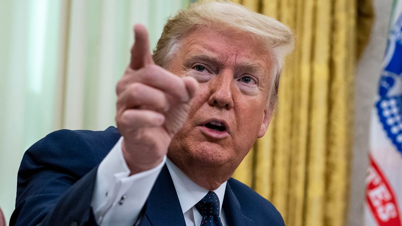 President Donald Trump speaks in the Oval Office before signing an executive order related to regulating social media on May 28,  in Washington, DC.