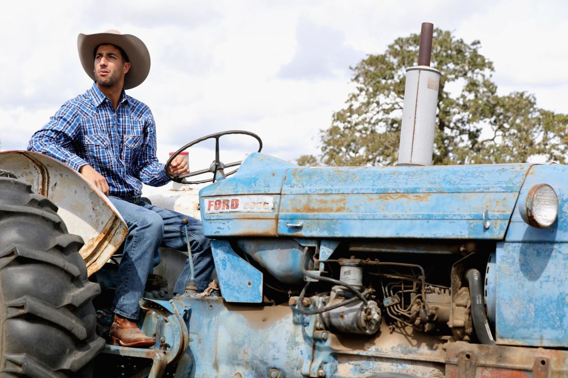 It's not just in Australia that Ricciardo has shown a love of farming ... In October 2016 he worked as a ranch hand for a day during previews ahead of the United States Formula One Grand Prix at Circuit of The Americas in Austin.