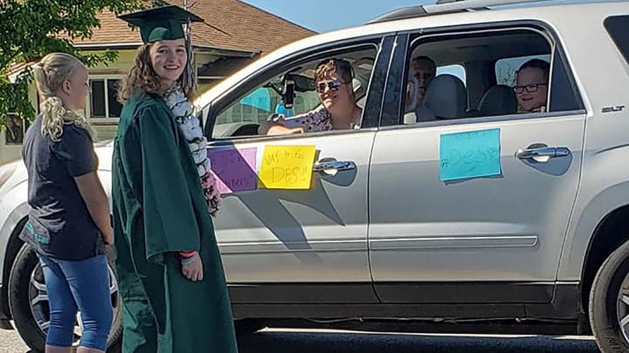 Deserae Turner during her drive-by graduation celebration.