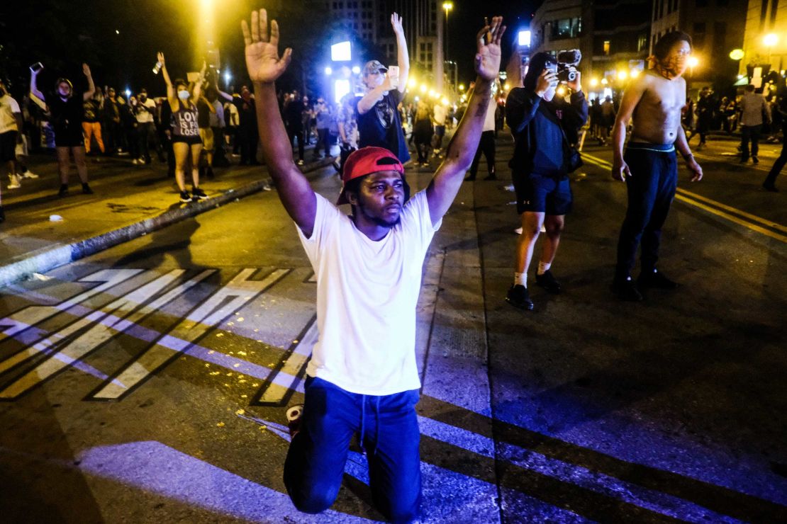 Protester demonstrated in downtown Columbus in May.