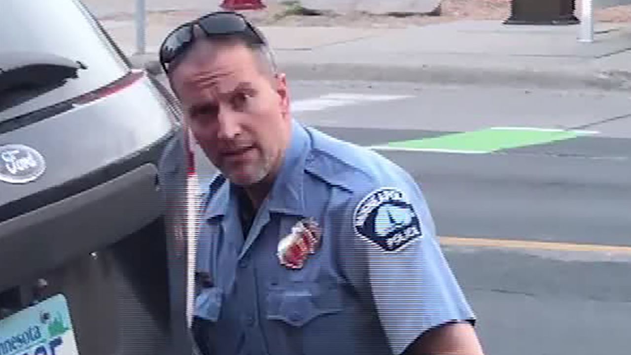 A still image from bystander video shows former officer Derek Chauvin while kneeling on George Floyd on May 25, 2020.
