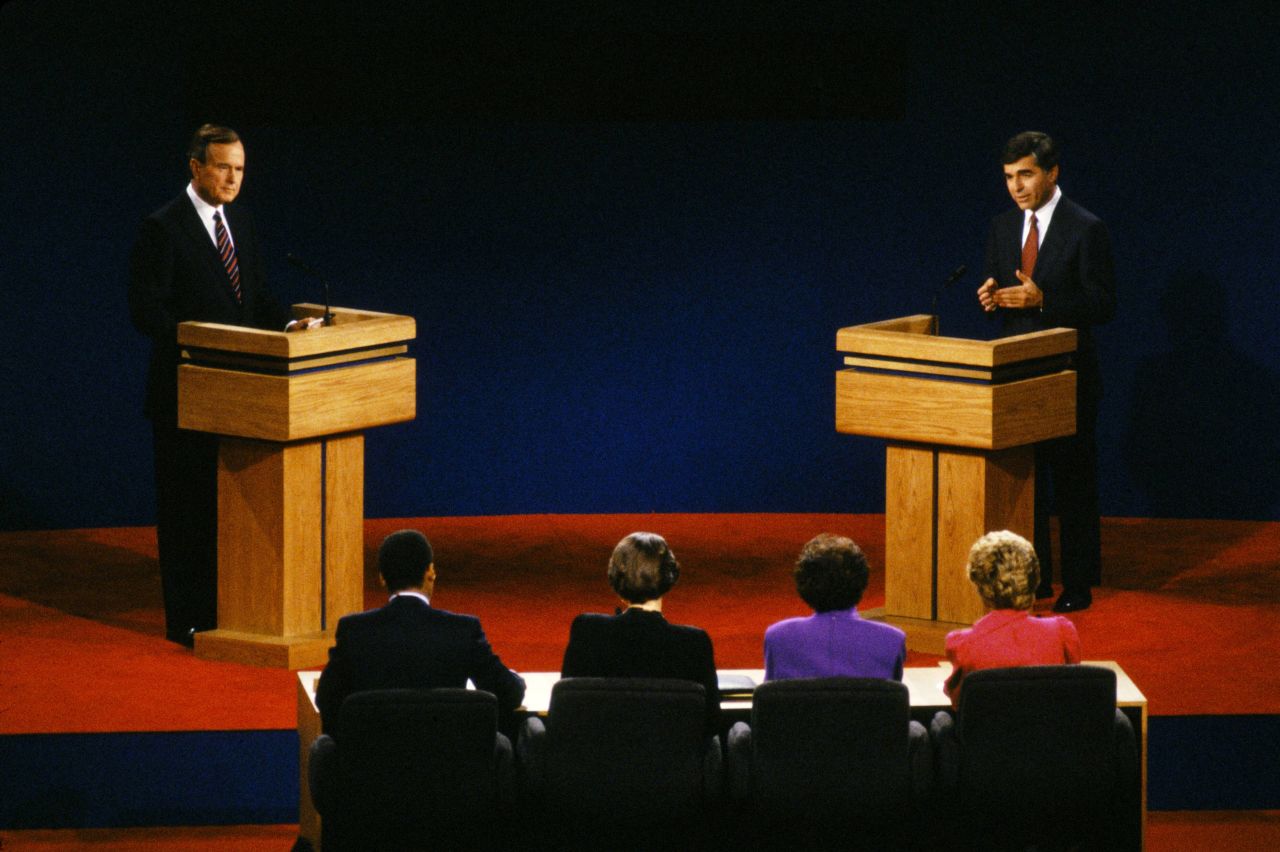 CNN's Bernard Shaw, bottom left, was one of the moderators for the presidential debate between George H. W. Bush and Michael Dukakis in October 1988. Shaw asked Dukakis, a well-known opponent of the death penalty, if he would support a death sentence for the killer if his wife was raped and murdered. Dukakis's rote answer to such an emotional question -- that he opposed the death penalty because he did not consider it a deterrent to crime -- sounded unfeeling to some. Others criticized the question itself as unfair.