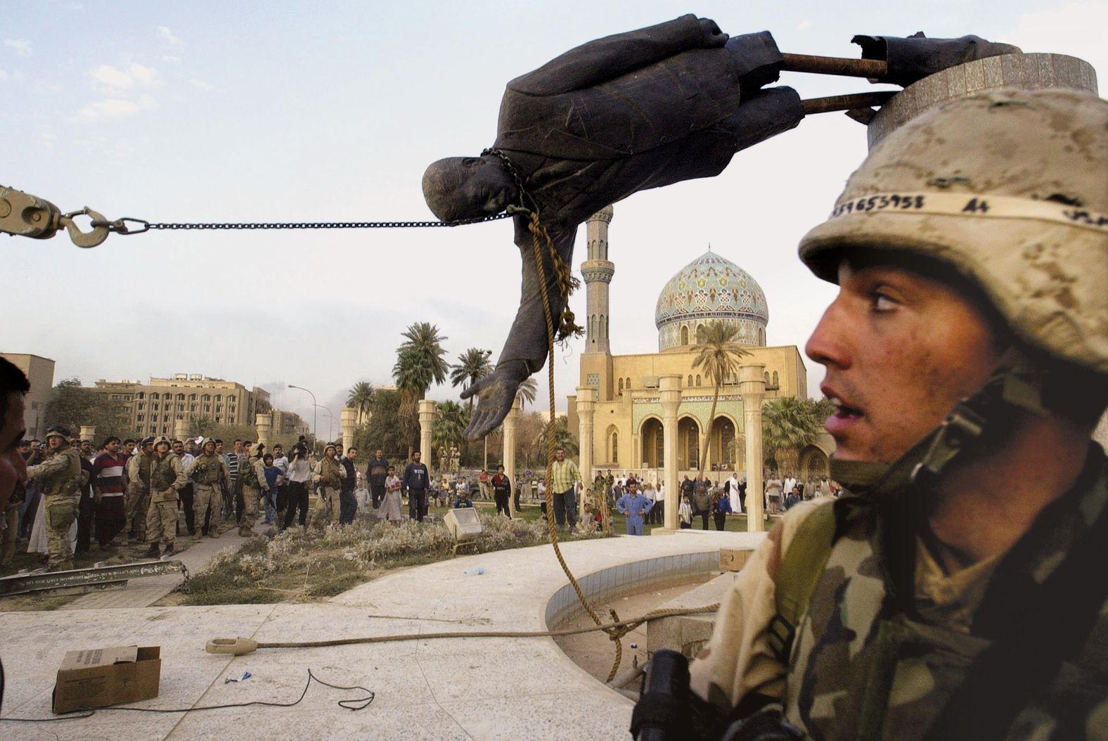 TV audiences around the world watched as US troops pulled down a statue of Saddam Hussein in downtown Baghdad in April 2003. Weeks earlier, coalition forces began military action against Hussein's regime in Iraq.
