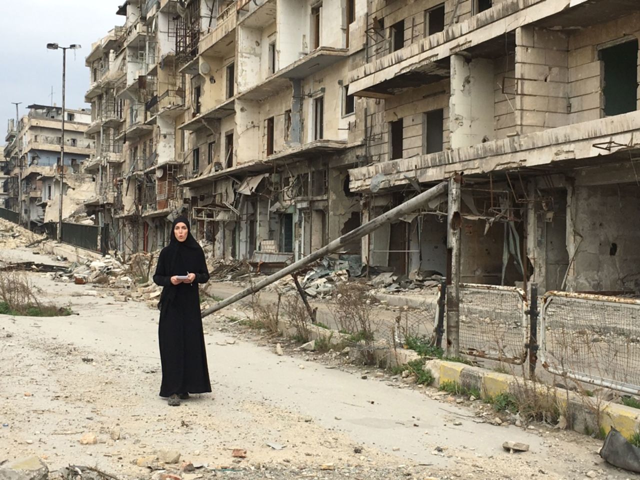 CNN's Clarissa Ward reports from Aleppo, Syria, in February 2016. The assignment took Ward to places almost no Western journalists had visited in over a year. The team traveled undercover with Ward wearing the niqab, a black veil that covers the entire face except for a small slit at the eyes. "We wanted to see for ourselves what life is like under the bombs," Ward said.