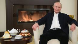 Russian President Vladimir Putin giving an Easter address from his residence outside Moscow on April 19, 2020. In the address he acknowledged thethreat of the coronavirus but also said "The situation is under full control. All of our society is united in front of the common threat."