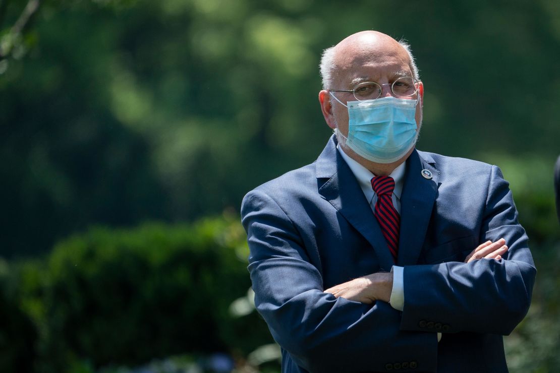 Dr. Robert Redfield, director of the Centers for Disease Control and Prevention (CDC), attends an event about coronavirus vaccine development in the Rose Garden of the White House on May 15, 2020.
