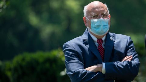 Dr. Robert Redfield, director of the Centers for Disease Control and Prevention (CDC), attends an event about coronavirus vaccine development in the Rose Garden of the White House on May 15, 2020.