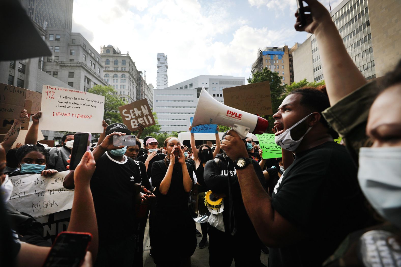 Protesters gather in front of a New York City courthouse and jail on May 29.