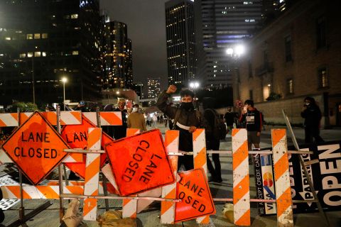 Protesters block a street in Los Angeles on May 29. 
