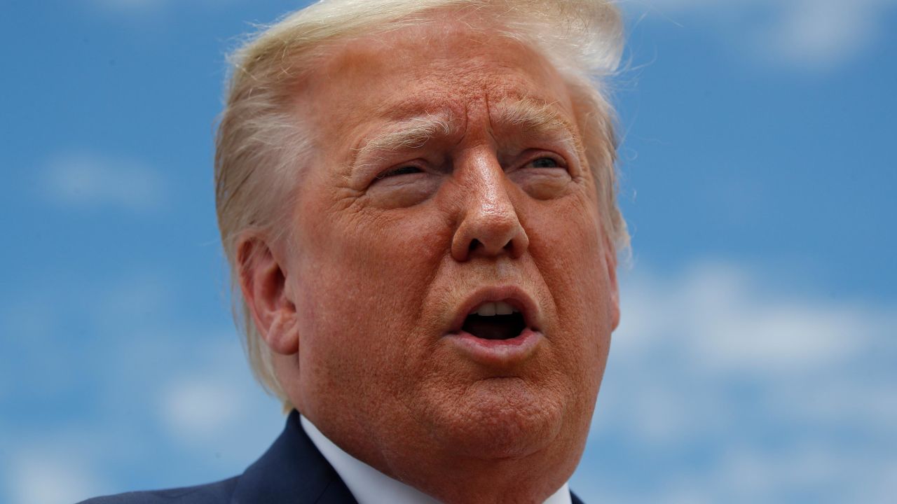 President Donald Trump speaks to the media as boards Air Force One, Saturday, May 30, 2020, at Andrews Air Force Base, Md. Trump is en route to Kennedy Space Center for the SpaceX Falcon 9 Launch.