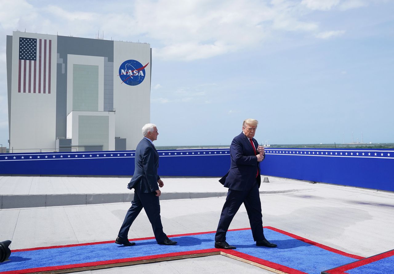 Trump and Pence arrive at Kennedy Space Center on May 30.