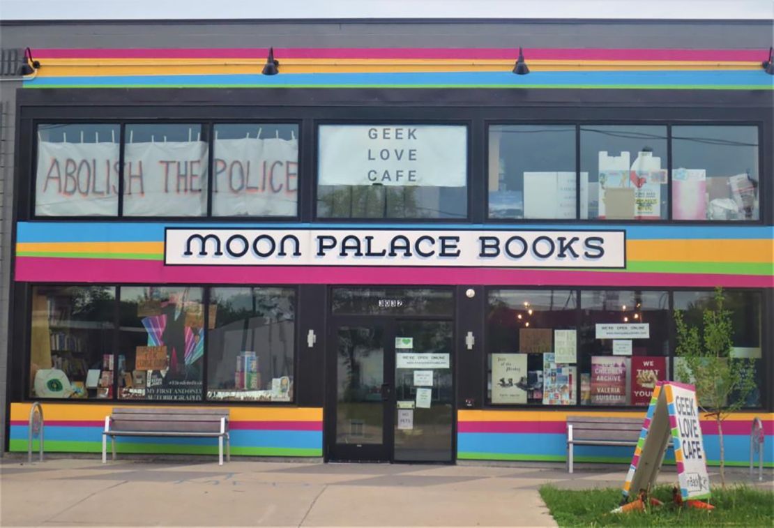 Moon Palace Books before it was vandalized and boarded up.