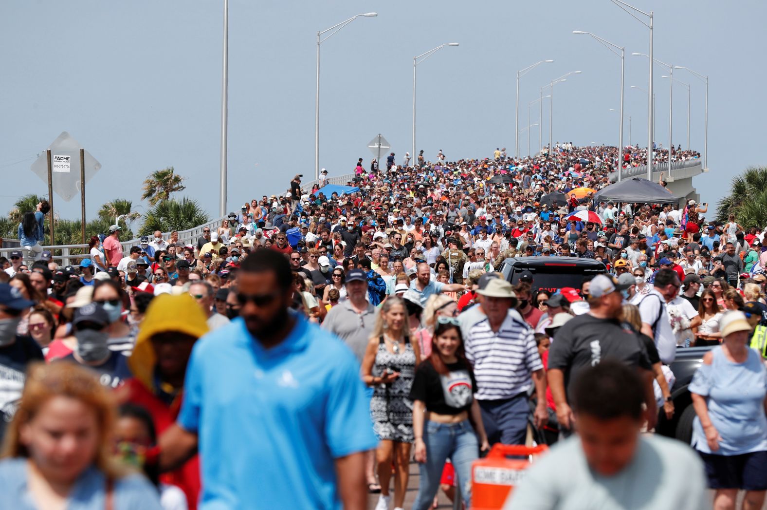 Huge crowds gathered to watch the launch from Titusville, across from Kennedy Space Center in Cape Canaveral, Florida.