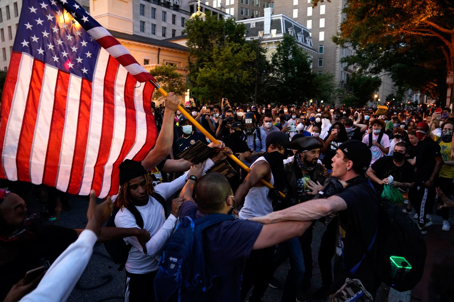 Demonstrators clash near the White House on May 30.