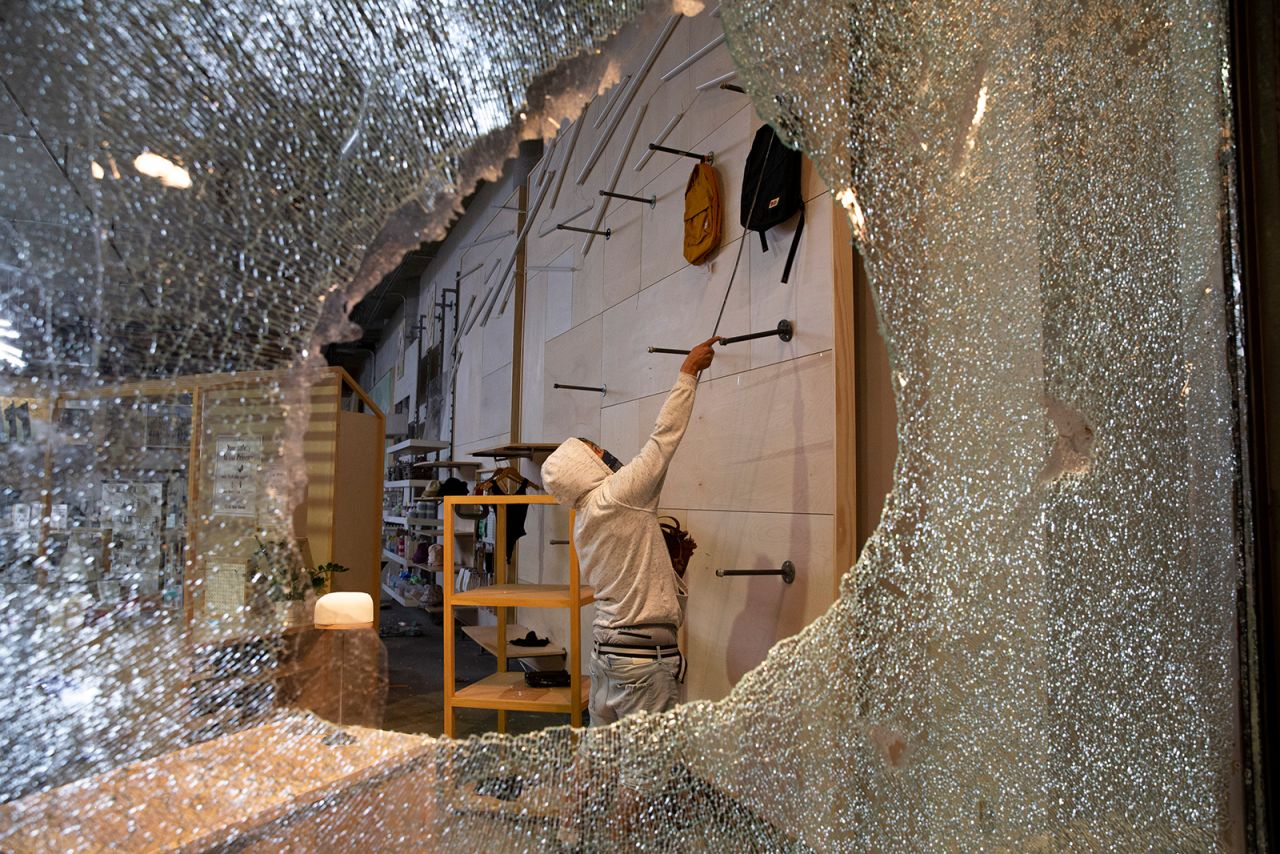 Looters ransack an Urban Outfitters store in Seattle on May 30.