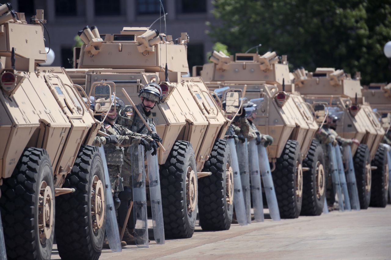 Armored vehicles from the Minnesota Army National Guard surround the Capitol in St. Paul on May 31.