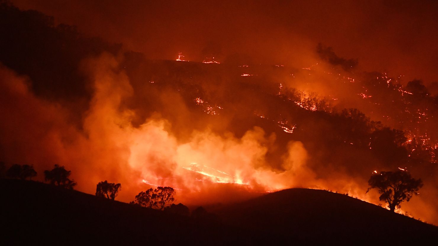 A general view of the Dunn Road fire is seen on January 10, 2020 in Mount Adrah, Australia.