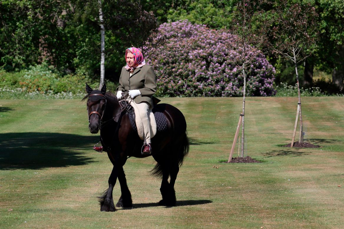 Britain's Queen Elizabeth II rides Balmoral Fern, a 14-year-old Fell pony, in Windsor, England, last weekend. It's the 94-year-old monarch's <a href="https://www.cnn.com/2020/06/01/uk/uk-queen-elizabeth-horse-riding-gbr-intl-scli/index.html" target="_blank">first public appearance since the coronavirus lockdown began in the United Kingdom.</a> The Queen has long been known for her love of equestrian pursuits and has regularly been photographed on horseback over the years.