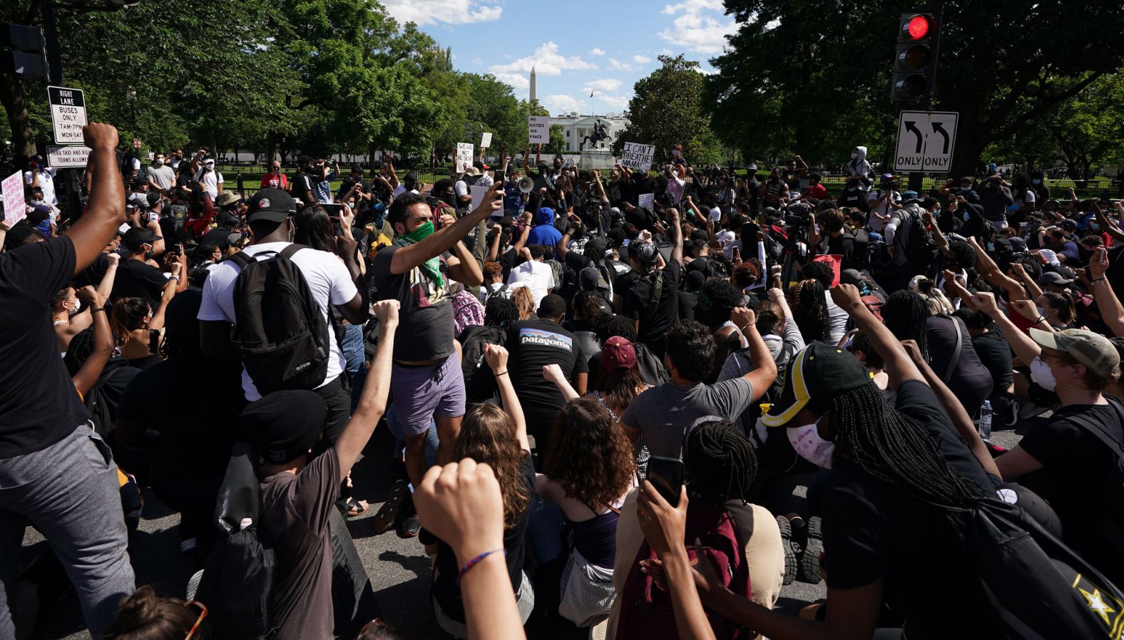 Demonstrators gather to protest near the White House on May 31.